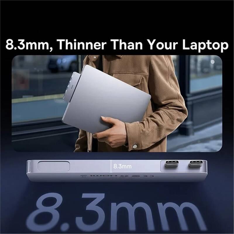 6v1 Baseus Ultra Joy 1xUSB-C, 3xUSB, SD/microSD slot šedá