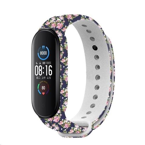 RhinoTech řemínek pro Xiaomi Mi Band 5, modrá - motiv růže