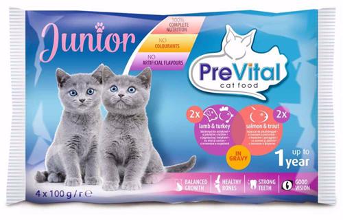 Prevital kočka Junior jehně, krůta, losos a pstruh, kapsička 4x 100 g (4 pack)