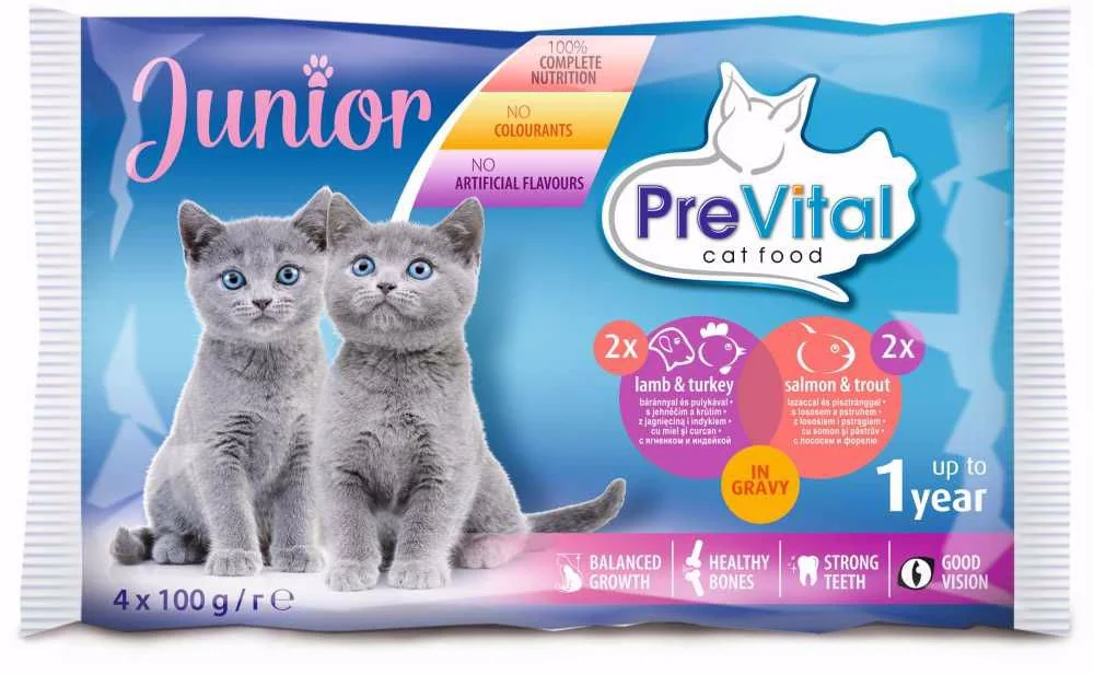 Prevital kočka Junior jehně, krůta, losos a pstruh, kapsička 4x 100 g (4 pack)