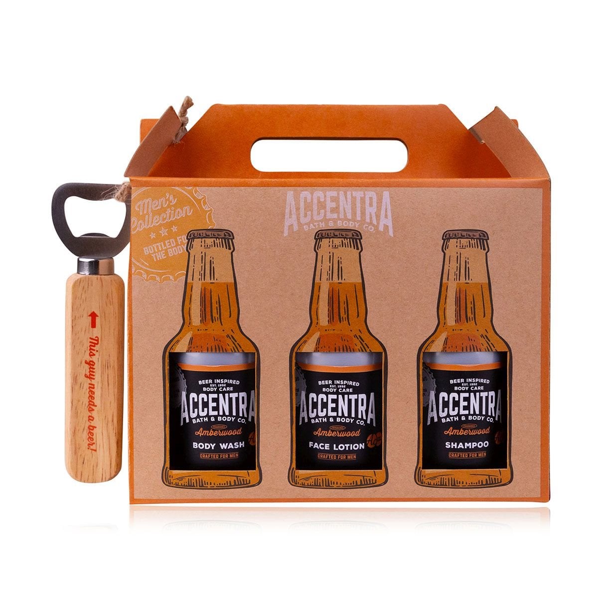 ACCENTRA Set koupelový MEN'S COLLECTION v dárkové krabičce s otvírákem s dřevěnou rukojetí 6 x 100ml