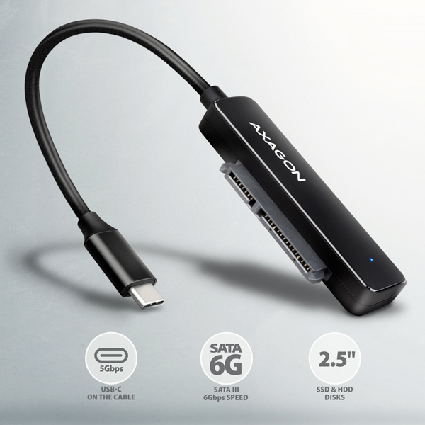 Adaptér AXAGON ADSA-FP2C USB-C 5Gb/s - SATA 6G 2,5" SSD/HDD SLIM