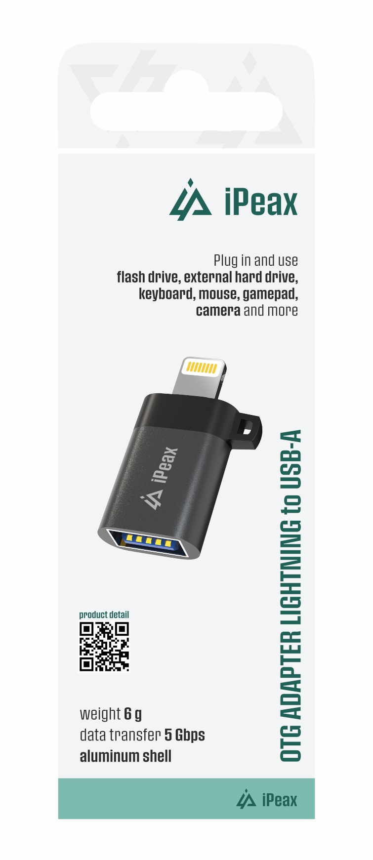 ADAPTÉR iPEAX OTG LIGHTNING / USB-A (samica) ČIERNY