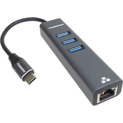 Adaptér PremiumCord USB-C na gigabitový 10/100/1000Mbps + 3x konektor USB3.0