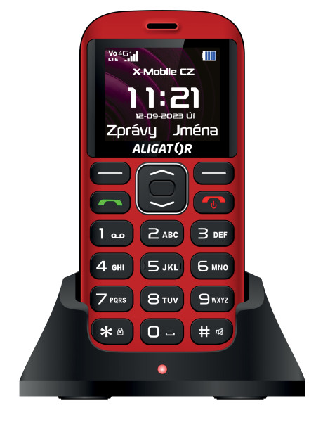 ALIGATOR A720 4G Senior červený a čierny + stolová nabíjačka