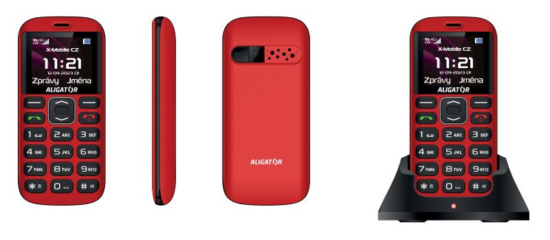 ALIGATOR A720 4G Senior červený a čierny + stolová nabíjačka
