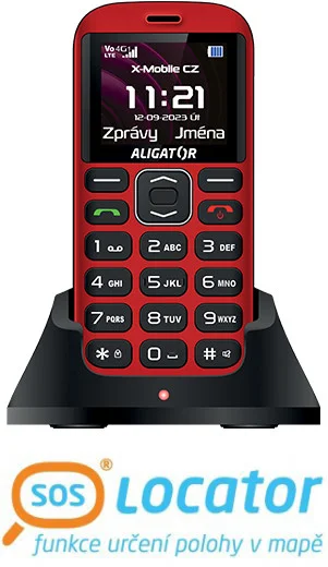 ALIGATOR A720 4G Senior červený a čierny + stolová nabíjačka