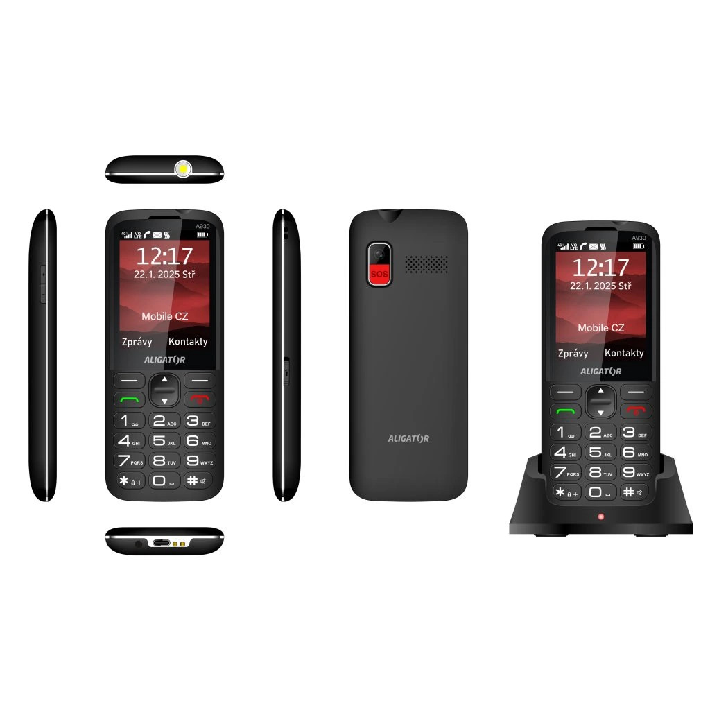 ALIGATOR A930 GPS 4G Senior černý + nabíjecí stojánek