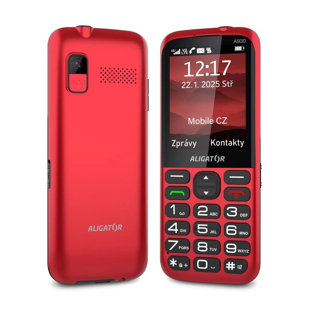 ALIGATOR A930 GPS 4G Senior červený + nabíjací stojan