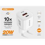 ALIGATOR Mini rýchlonabíjačka, PD 20W USB + USB-C, biela