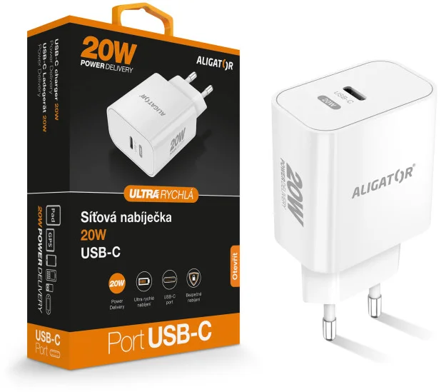 ALIGATOR PD 20W rýchlonabíjačka USB-C, biela