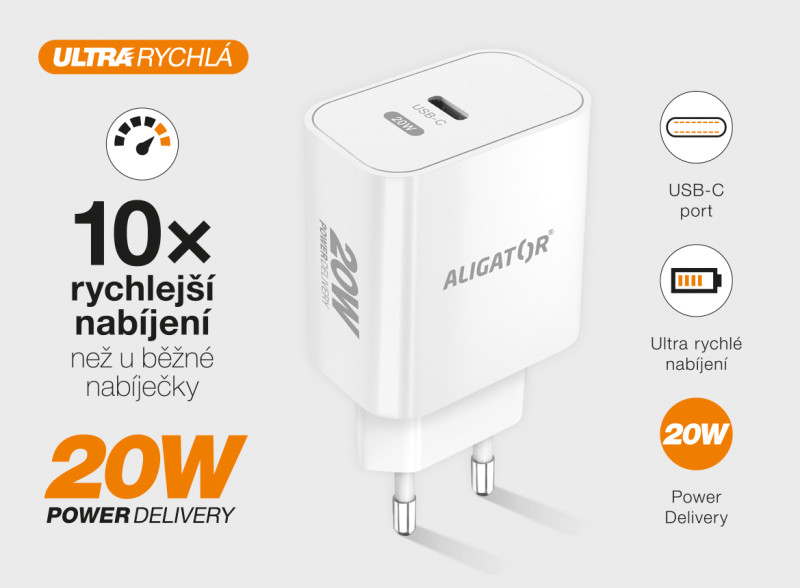 ALIGATOR PD 20W rýchlonabíjačka USB-C s káblom USB-C/Lightning (iPhone), biela