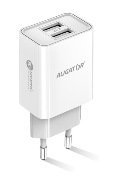 ALIGATOR síťová nabíječka MicroUSB 2xUSB výst. 2,4A, smart IC, bílá