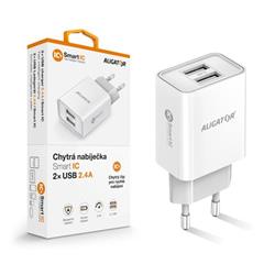 ALIGATOR síťová nabíječka s 2xUSB výstupem, 2,4A, smart IC, bílá