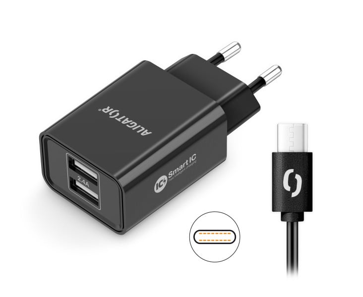 ALIGATOR síťová nabíječka USB-C 2xUSB výstup, 2,4A, smart IC, černá