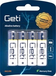 Alkalická batéria AA (LR6) GETI 1,5 V, blistrové balenie, 4 ks