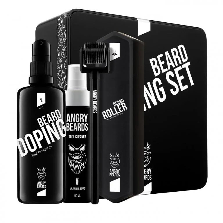 Angry Beards Sada pro růst vousů - Roller & Doping