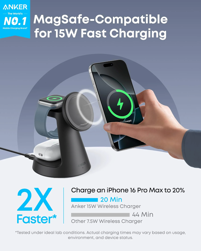 Anker MagGo B25M4 15W bezdrôtová nabíjačka čierna