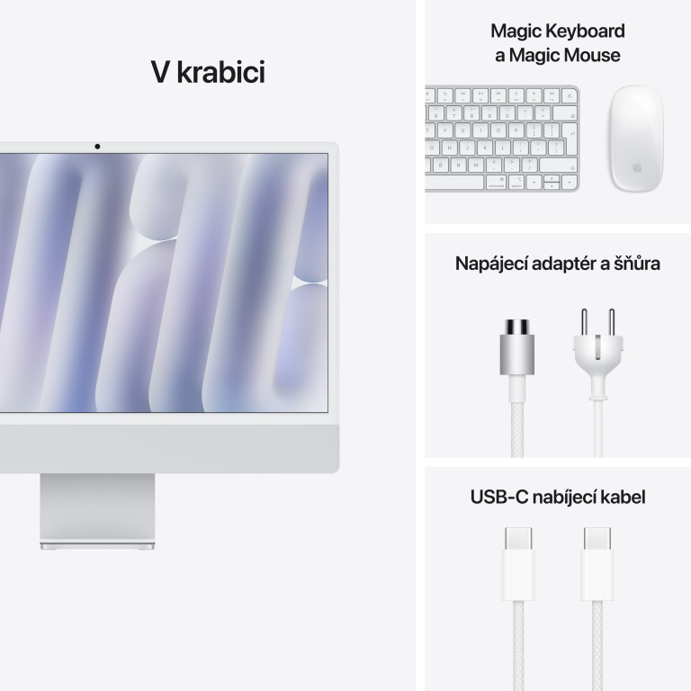 Apple iMac 24" M4 čip 8jadrový CPU/8jadrový GPU,16 GB,256 GB SSD,Strieborný