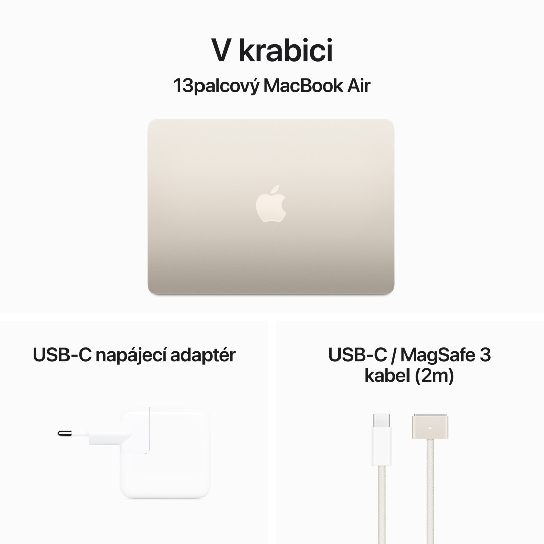 Apple MacBook Air 13'',M3 8-jadrový CPU/10-jadrový GPU,512 GB,8 GB,Starlight (mrxu3cz/a)