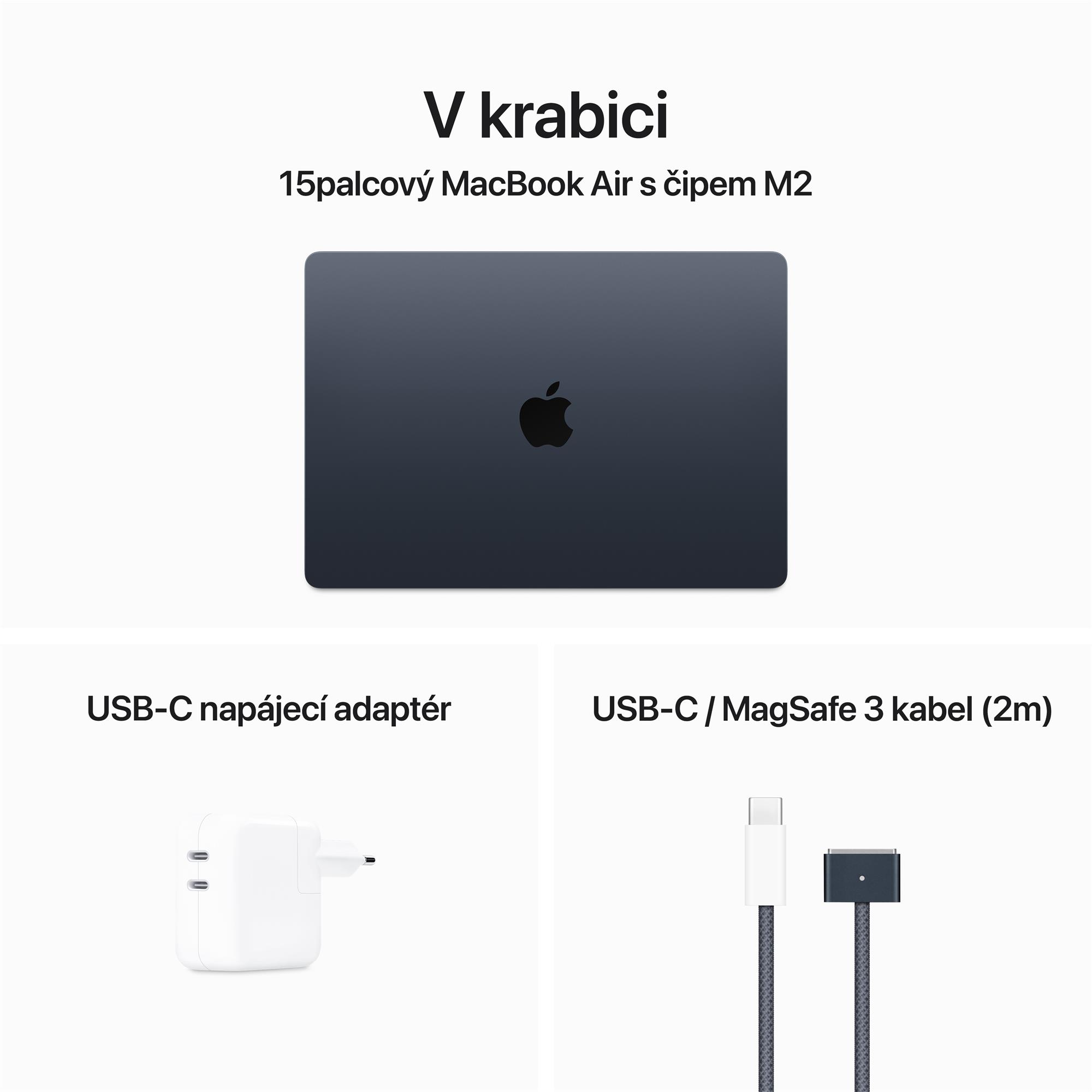 Apple MacBook Air 15",M2 8-jadrový CPU/10-jadrový GPU,8 GB,512 GB,Polnoc,CZ (MQKX3CZ/A)