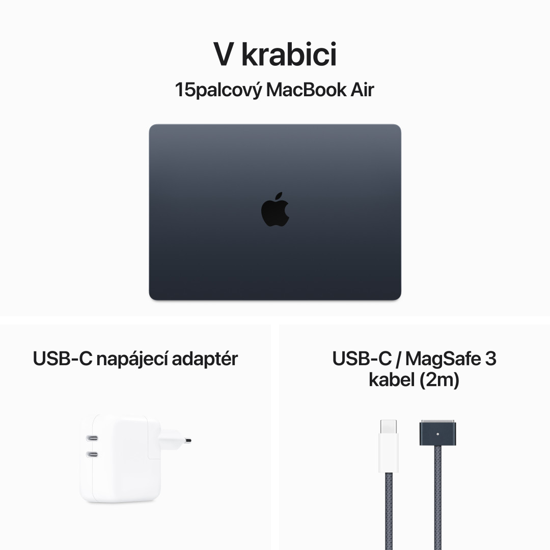 Apple MacBook Air 15'',M3 8-jadrový CPU/10-jadrový GPU,256 GB,8 GB,Polnoc (mryu3cz/a)