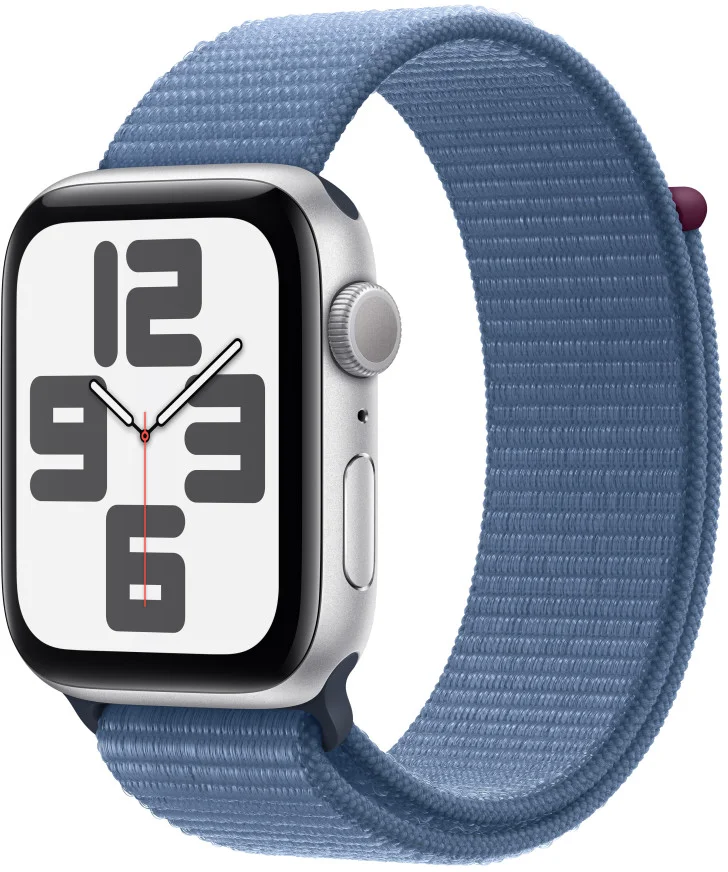 Apple Watch SE 40mm Stříbrný hliník s ledově modrým provlékacím sportovním řemínkem
