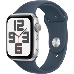 Apple Watch SE 44mm Stříbrný hliník s bouřkově modrým sportovním řemínkem - M/L