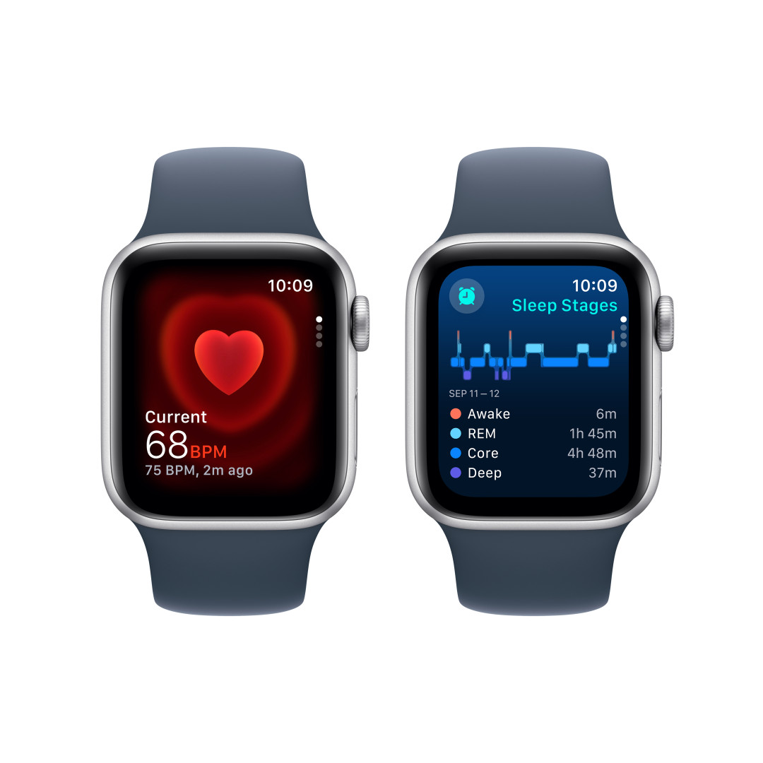 Apple Watch SE Cellular 40mm Stříbrný hliník s bouřkově modrým sportovním řemínkem - M/L