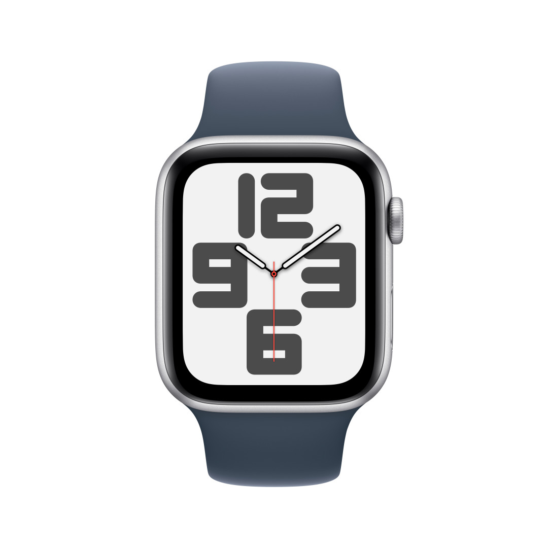 Apple Watch SE Cellular 44mm Stříbrný hliník s bouřkově modrým sportovním řemínkem - S/M