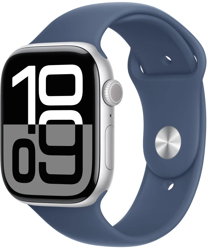 Apple Watch Series 10 GPS 42mm Silver Aluminium Case with Denim Sport Band - M/L (MWWC3QC/A)