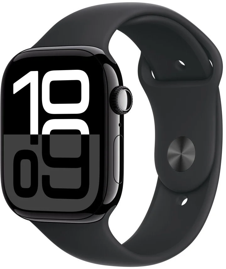 Apple Watch Series 10 GPS + Cellular 42mm Jet Black Aluminium Case with Black Sport Band - S/M (MWX63QC/A)