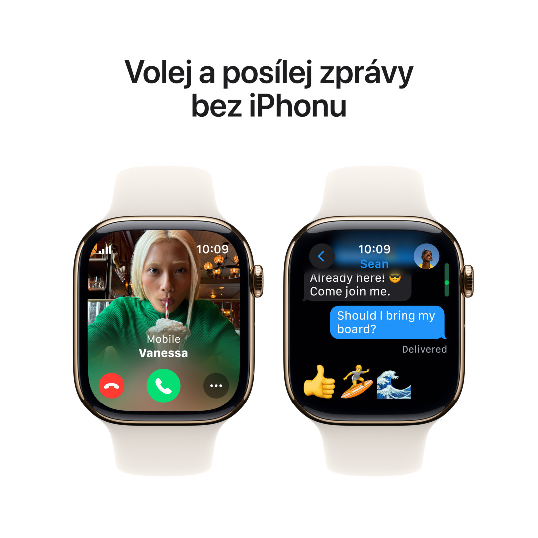 Apple Watch Series 10 GPS + Cellular 42mm zlaté titánové puzdro so športovým remienkom Starlight - M/L (MX073QC/A)