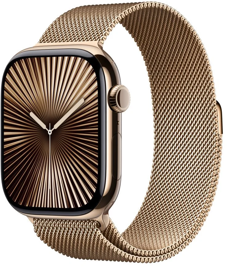 Apple Watch Series 10 GPS + Cellular 46mm Gold Titanium Case with Gold Milanese Loop - M/L (MX003QC/A)