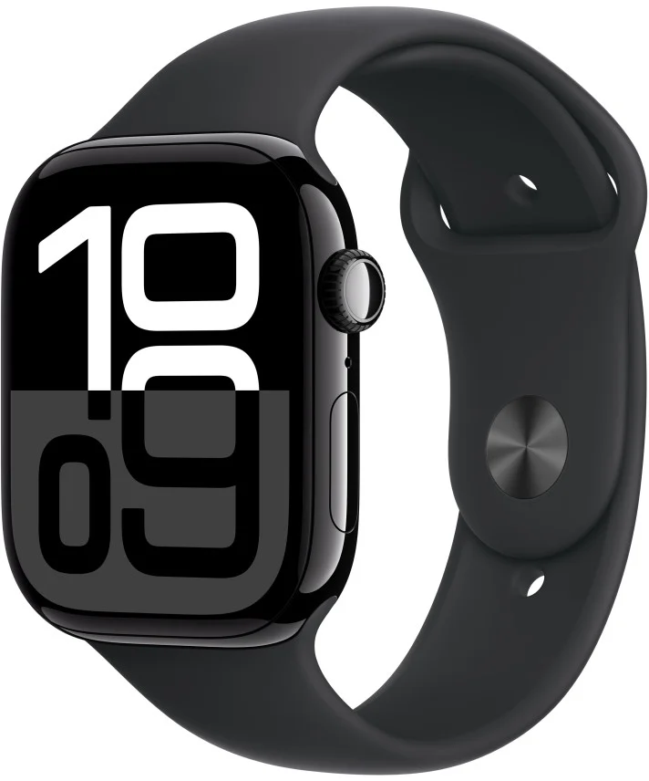 Apple Watch Series 10 GPS + Cellular 46mm Jet Black Aluminium Case with Black Sport Band - M/L (MWY43QC/A)
