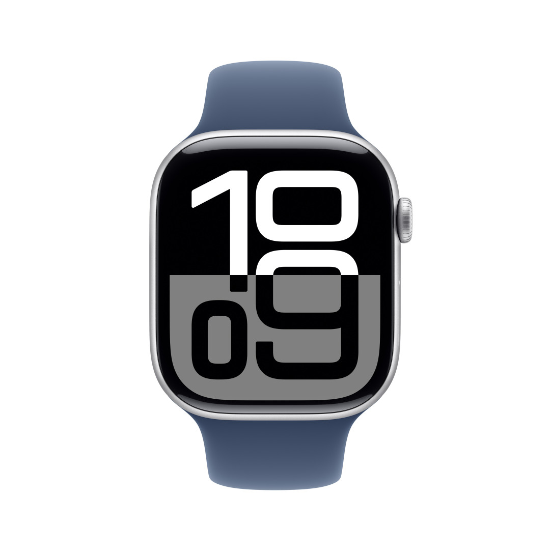 Apple Watch Series 10 GPS + Cellular 46mm Silver Aluminium Case with Denim Sport Band - S/M (MWY03QC/A)