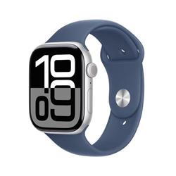 Apple Watch Series 10 GPS + Cellular 46mm Silver Aluminium Case with Denim Sport Band - S/M (MWY03QC/A)