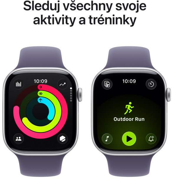 Apple Watch Series 11 GPS 42 mm strieborné puzdro Fialový športový remienok - S/M