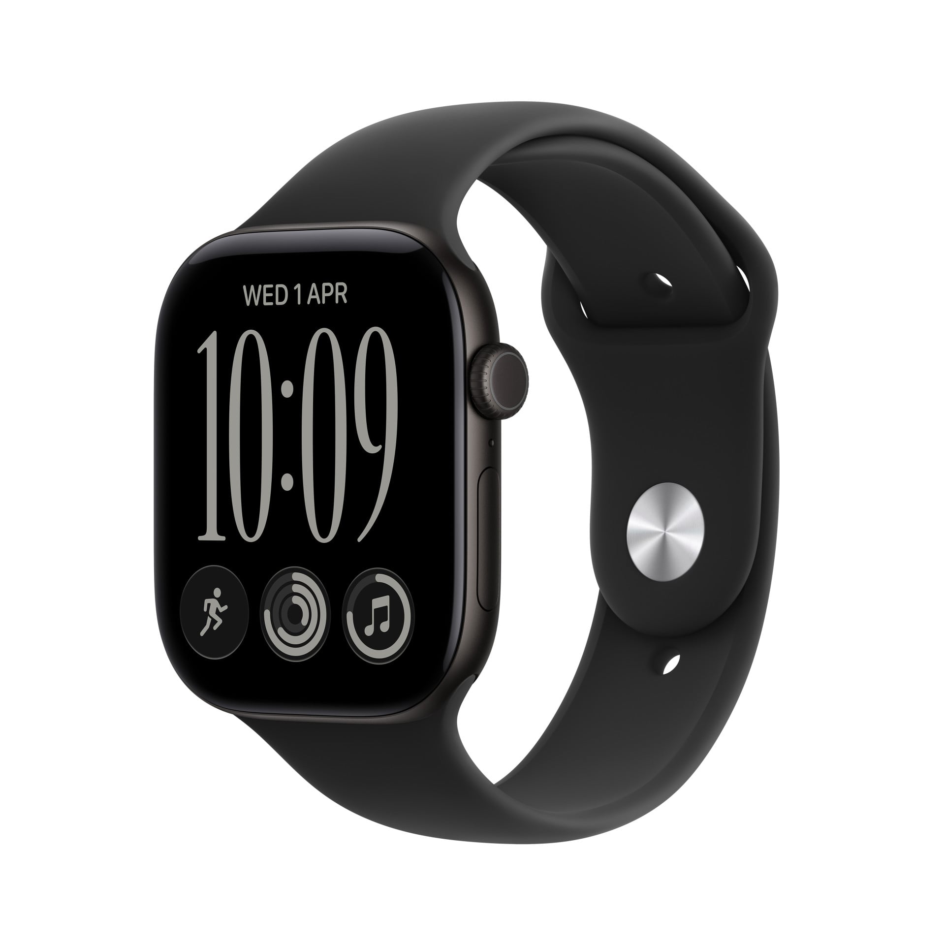 Apple Watch Series 12 GPS + Cellular 42 mm, čierne hliníkové puzdro s čiernym športovým remienkom – S/M