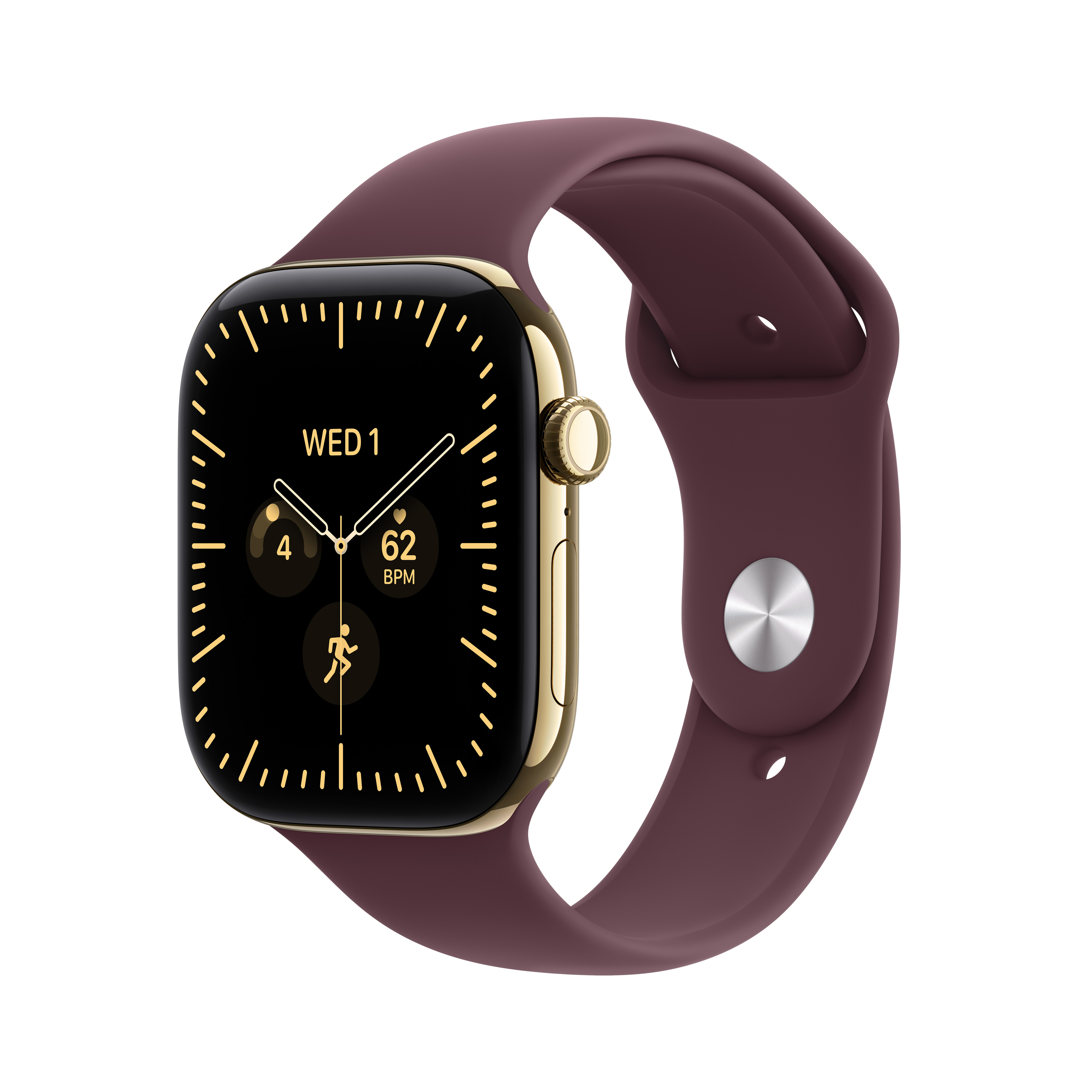 Apple Watch Series 12 GPS + Cellular 42 mm, puzdro z titánu v odtieni Radiant Gold so športovým remienkom v odtieni Burgundy – S/M