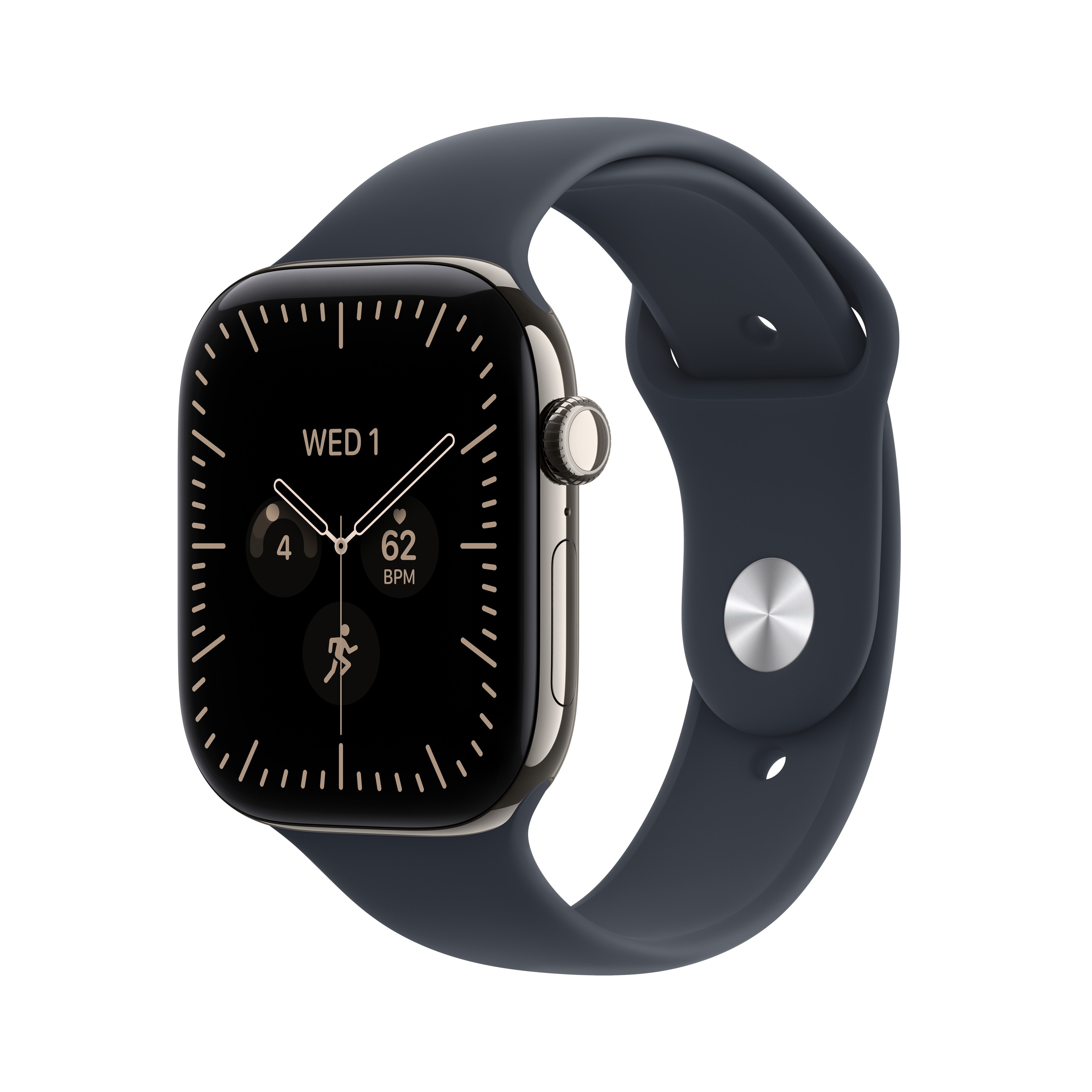 Apple Watch Series 12 GPS + Cellular 46 mm, puzdro z prírodného titánu s tmavomodrým športovým remienkom – M/L