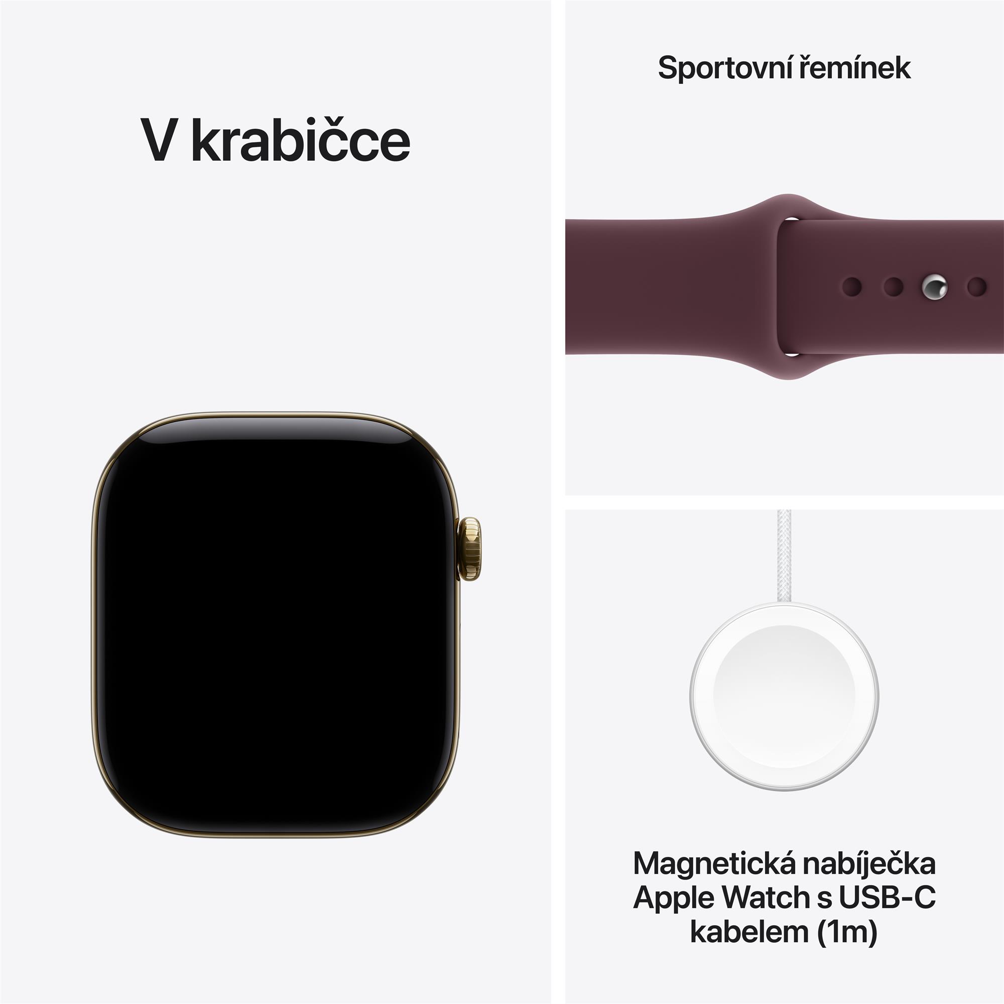 Apple Watch Series 12 GPS + Cellular 46 mm, titánové puzdro v odtieni Radiant Gold s športovým remienkom v odtieni Burgundy – M/L