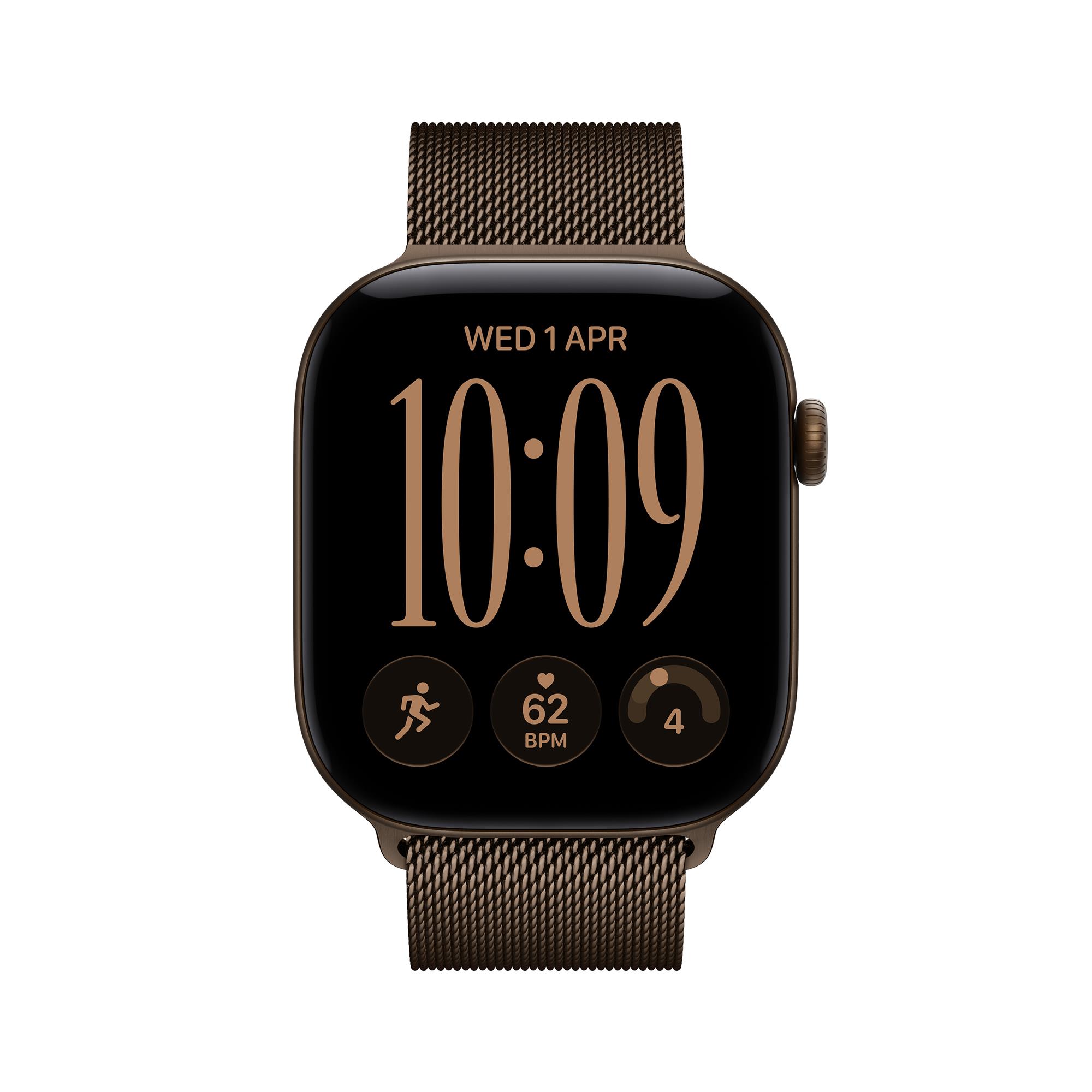 Apple Watch Series 12 GPS + Cellular 46 mm, tmavobronzové hliníkové puzdro s tmavobronzovým milánskym remienkom – S/M