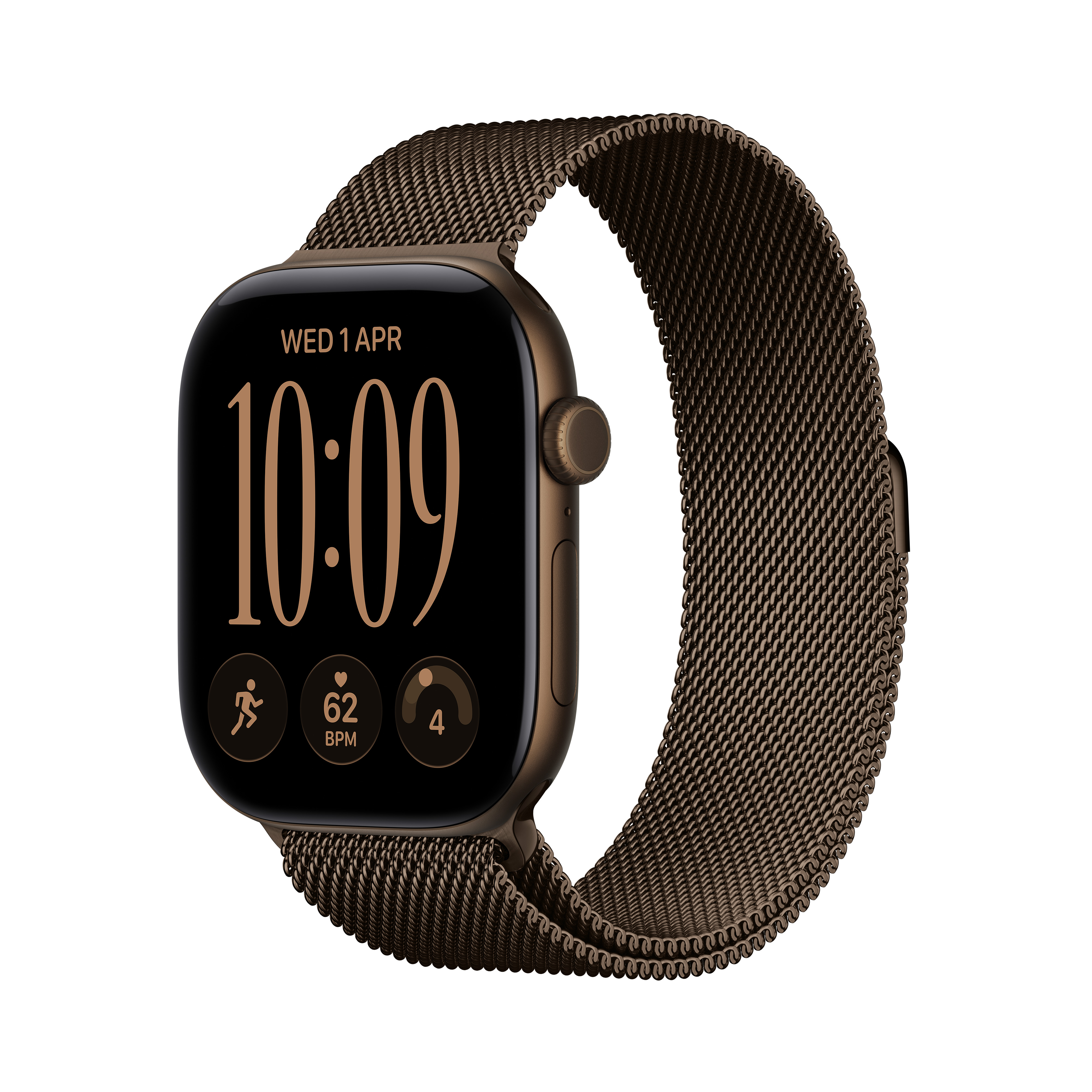 Apple Watch Series 12 GPS + Cellular 46 mm, tmavobronzové hliníkové puzdro s tmavobronzovým milánskym remienkom – S/M