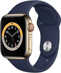 APPLE Watch Series 6 GPS+Cellular,40mm Gold Stainless Steel Case with Deep Navy Sport Band
