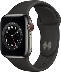 APPLE Watch Series 6 GPS+Cellular,44mm Graphite Stainless Steel Case with Black Sport Band