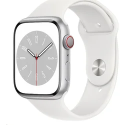 Apple Watch Series 8 GPS Cellular 45mm strieborné hliníkové puzdro s bielym športovým remienkom - Bežné (mp4j3cs/a)