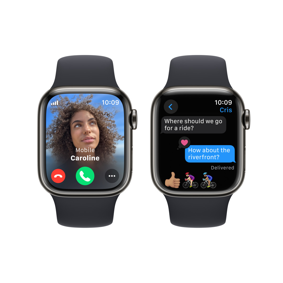 Apple Watch Series 9 41 mm Cellular Grafitovo sivá nehrdzavejúca oceľ s tmavým atramentovým športovým remienkom - S/M