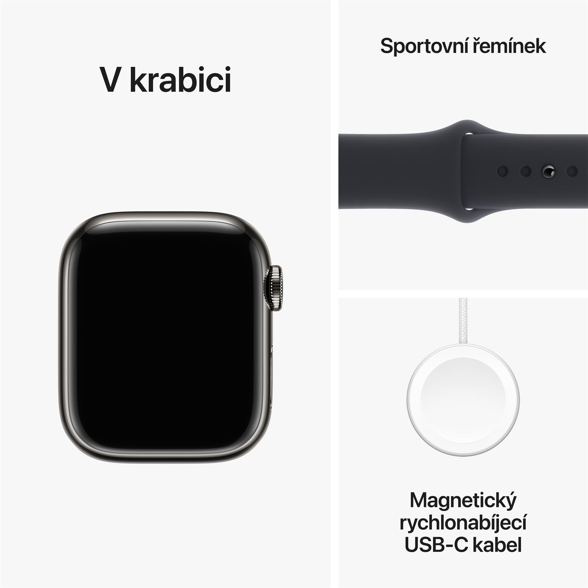 Apple Watch Series 9 41 mm Cellular Grafitovo sivá nehrdzavejúca oceľ s tmavým atramentovým športovým remienkom - S/M