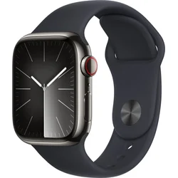 Apple Watch Series 9 41 mm Cellular Grafitovo sivá nehrdzavejúca oceľ s tmavým atramentovým športovým remienkom - S/M